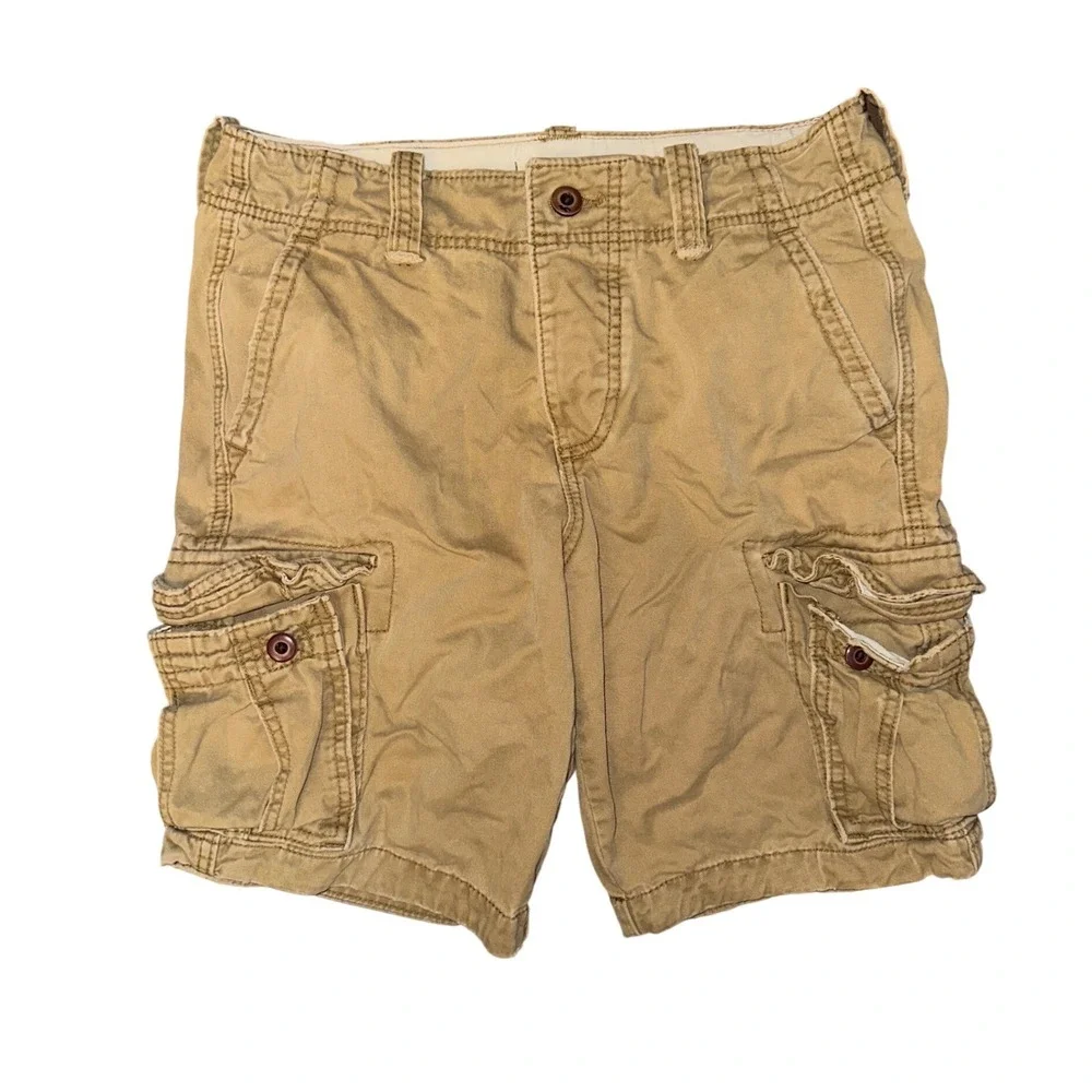 Hollister Mens Cargo Shorts Khaki Tan Cotton Twill Utility Size 30